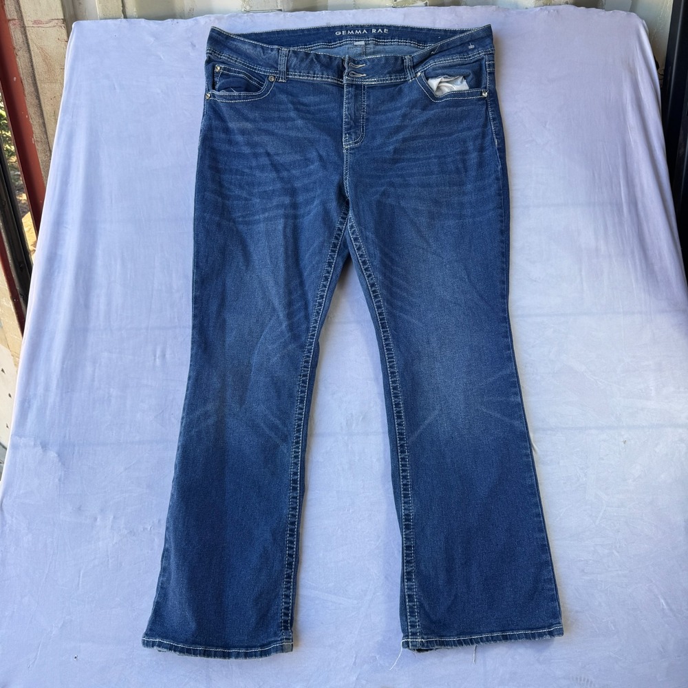 Gemma Rae Bootcut Jeans Women's 20W Blue Denim Double Stitch Low Rise Whiskered